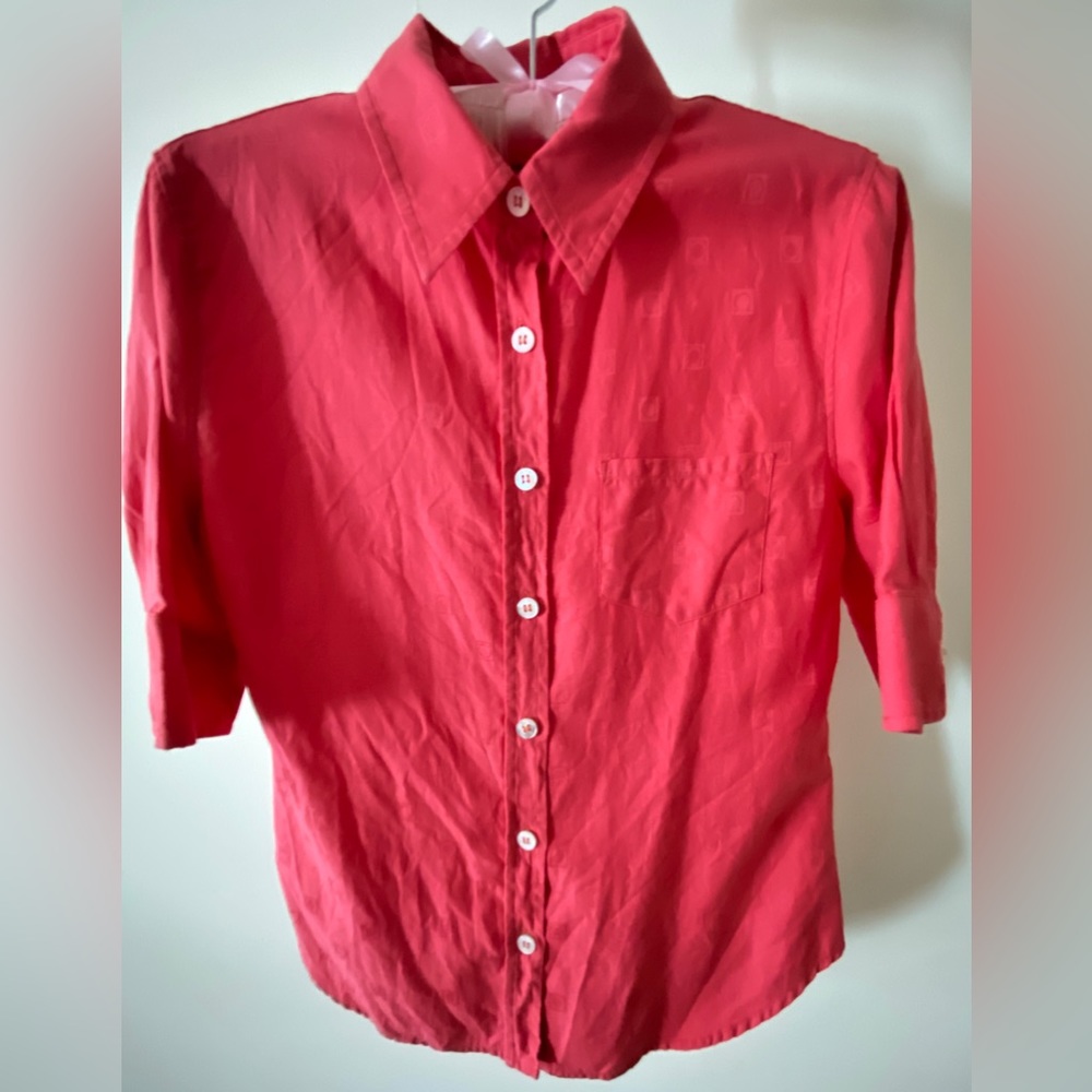 Salvatore Ferragamo cotton Blouse red monogram cotton half sleeves women's US 8